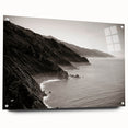 Acrylic print of Big Sur scenery in muted earth tones, ideal for dining room decor.