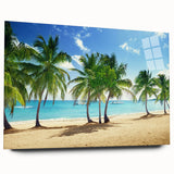 Large abstract wall art of California's Catalina scenery in muted blue and green tones on acrylic glass.