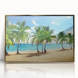 Acrylic print of Catalina, California scenery in gold frame, featuring mid-century modernist style.