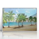 Art deco style depiction of Catalina, California in muted blue and white tones on a framed acrylic.