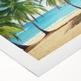 Art deco poster of Catalina, California scenery in muted blue and green hues on rolled canvas.