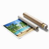 Extra large rolled print of Catalina, California scenery featuring pastel floral elements.