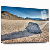 Large abstract wall art of Death Valley in muted earth tones on acrylic glass, ideal for bedroom or dining room decor.