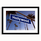 Abstract art print of Hollywood, California in vibrant colors on a large textured canvas, ideal for living room decor.