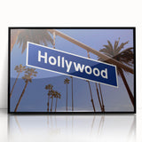 Large abstract wall art featuring a stylized Hollywood, California scenery in black and white tones on framed acrylic.