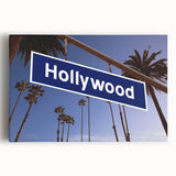 Black and white stretched canvas of the Hollywood, California scene, suitable for kitchen wall art.