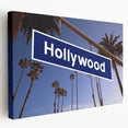 Side view of a stretched canvas featuring a Hollywood, California landscape in muted earth tones.