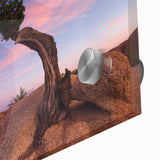 Acrylic print of a Joshua Tree in muted earth tones, ideal for dining room art in a mid-century modernist style.