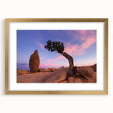 Extra large abstract art print depicting Joshua Tree, in muted earth tones on a textured canvas, framed in gold.