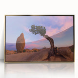 Mid-century modernist art of Joshua Tree in gold and beige tones, acrylic print framed, suitable for nursery wall decor.