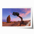 Joshua Tree landscape on a rolled print, featuring earthy tones, ideal for art wall dining room.