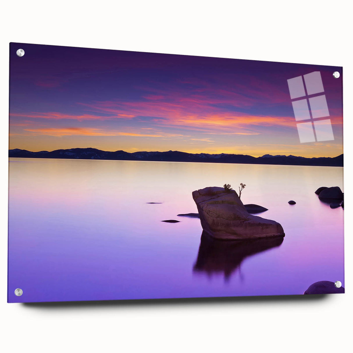Acrylic print of Lake Tahoe with vivid blue and green hues, suitable for bedroom or dining room decor.