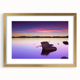 Extra large abstract art print of Lake Tahoe in textured blues and greens, framed in gold, ideal for living room decor.