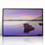 Large abstract wall art depicting Lake Tahoe in a mid-century modernist style.