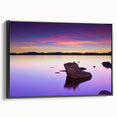 Black and white framed canvas of Lake Tahoe landscape, ideal for bedroom wall decor.
