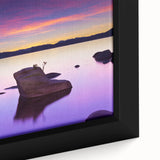 Framed canvas of Lake Tahoe with textured, colorful art, primarily black, ideal for extra large living room wall decor.