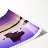 Extra large wall art featuring a serene Lake Tahoe landscape in muted blue and green tones on a rolled canvas.