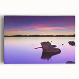 Black and white photograph of Lake Tahoe on stretched canvas, ideal for kitchen wall art with its serene landscape.