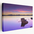 Panoramic view of Lake Tahoe on a stretched canvas, featuring muted blue and green tones, ideal for kitchen wall art.