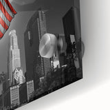 Large abstract wall art depicting the Los Angeles skyline in mid-century modernist style on acrylic glass.