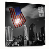 Acrylic print of a large abstract depiction of Los Angeles with vibrant hues, ideal for bedroom or dining room decor.