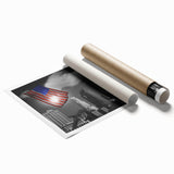 Extra large rolled print of Los Angeles scenery with vibrant floral elements, ideal for classy bathroom wall art.