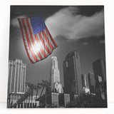 Black and white photo of Los Angeles skyline on stretched canvas, ideal for kitchen wall art.