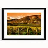 Extra large abstract art print depicting the colorful, textured scenery of Napa Valley on a framed canvas.