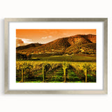 Textured art print of abstract Napa Valley landscape in muted earth tones on a silver-framed mat.