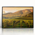Large abstract wall art of California's Napa Valley in muted earth tones, framed in black acrylic.