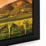 Extra large framed canvas of a textured Napa Valley scenery, featuring black and colorful art, ideal for living room decor.
