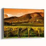 Landscape art painting of Napa Valley on framed canvas, featuring muted earth tones, ideal for dining room decor.
