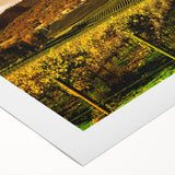 Art deco poster of Napa Valley landscape in muted green and brown tones on rolled canvas, suitable for dining room decor.
