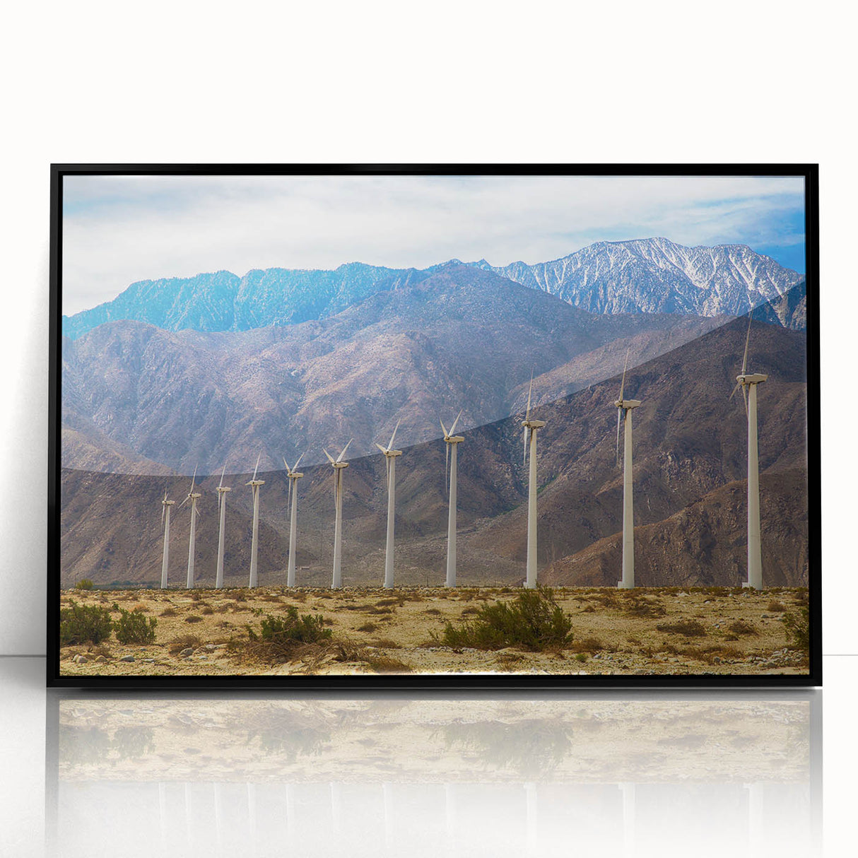 Large abstract wall art of Palm Springs with vibrant hues on a black framed acrylic, suitable for modern living room decor.