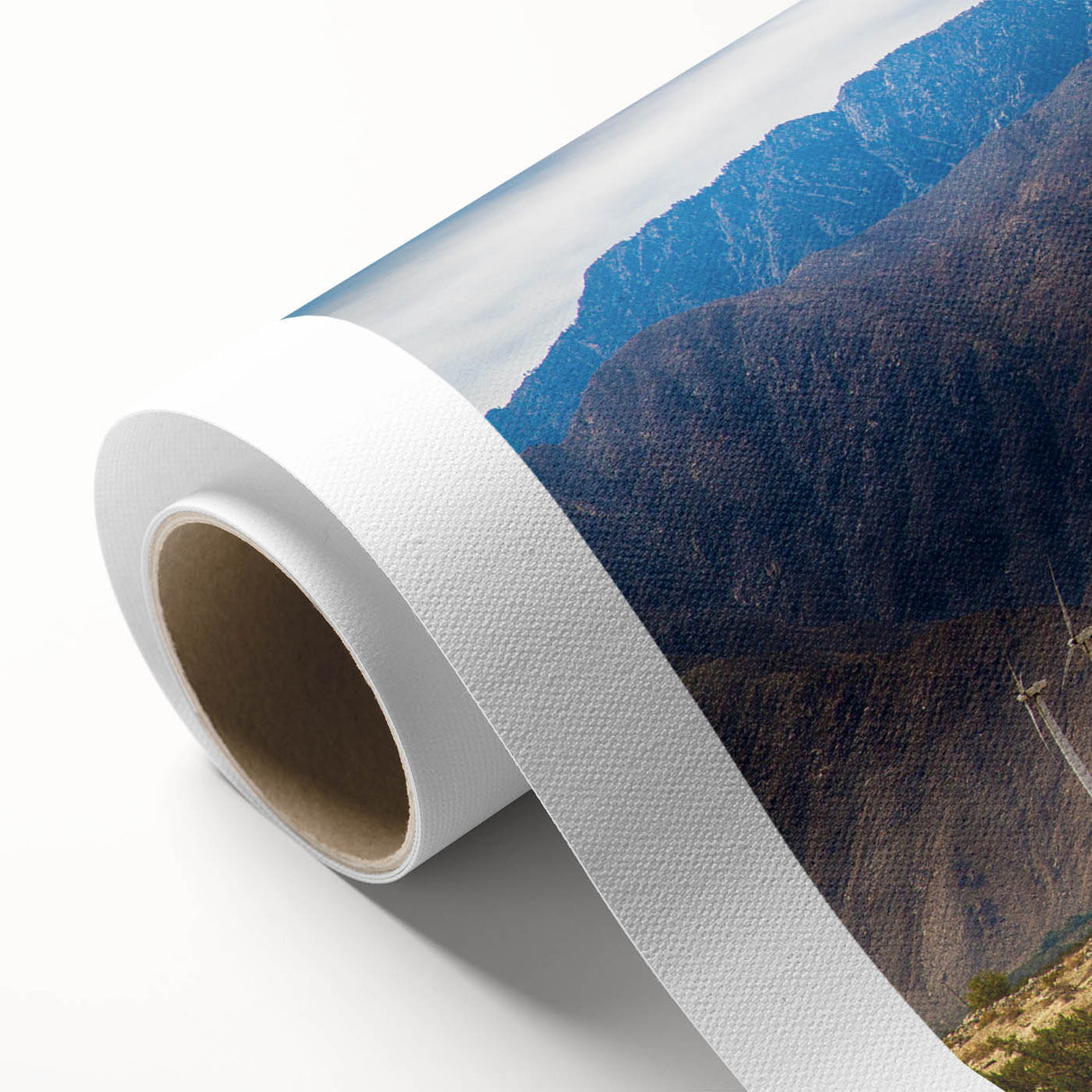 Art deco poster of Palm Springs scenery on rolled canvas, featuring pastel shades, ideal for nursery wall art.