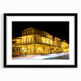 Abstract art print of colorful, textured scenery depicting Sacramento, on a large black-framed canvas with mat.