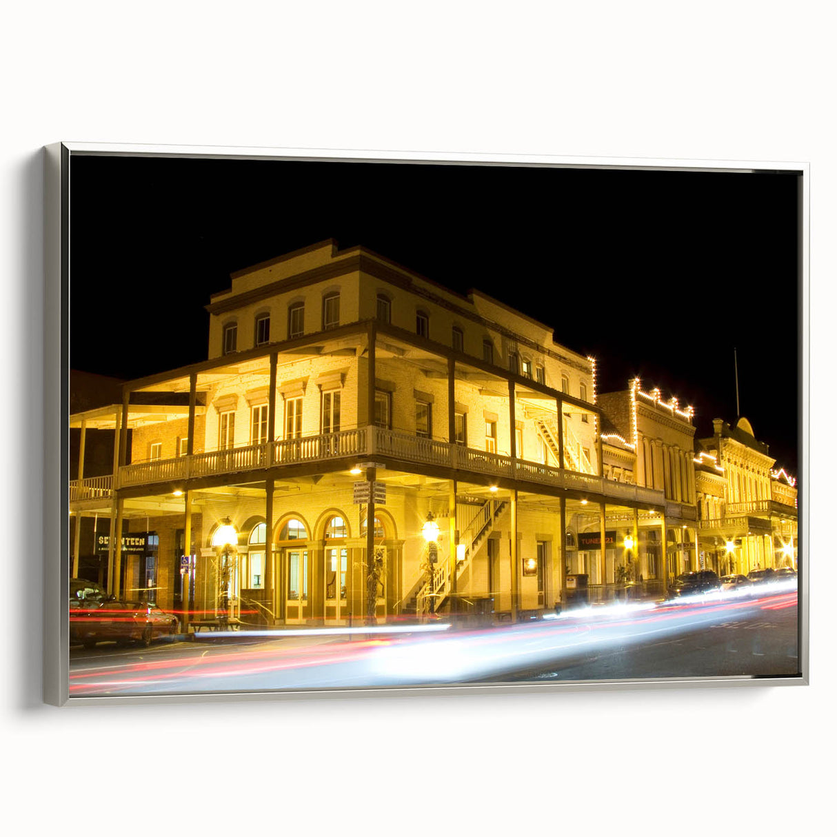 Framed canvas depicting a vintage-style Sacramento landscape in muted colors, ideal for living room decor.