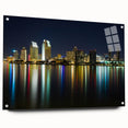 Acrylic print of a large abstract depiction of San Diego scenery in blue and green tones.