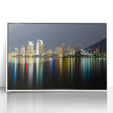 Acrylic print of San Diego skyline in art deco style, ideal for modern nursery wall art.