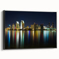 Black and white wall art featuring a vintage-style San Diego landscape on a framed canvas, suitable for bedroom ambiance.
