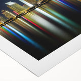 Art deco poster featuring a panoramic San Diego skyline in muted gold and blue tones on rolled canvas.