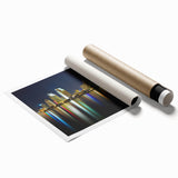 Extra large rolled print depicting San Diego scenery with floral art.