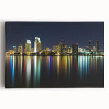 Black and white photo of San Diego skyline on stretched canvas, ideal for kitchen wall art.