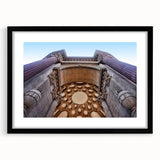 Extra large abstract art print of a colorful, textured depiction of San Francisco, framed in black.