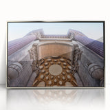 Mid-century modernist art of San Francisco skyline in silver framed acrylic, ideal for modern art wall decor.