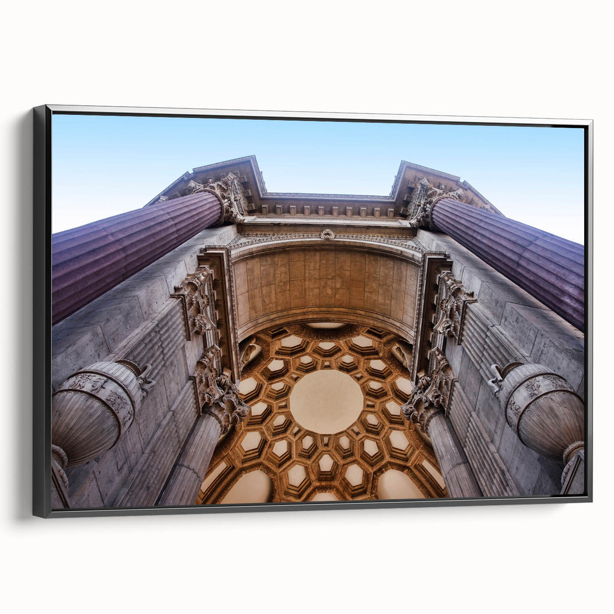 Black and white framed canvas of San Francisco landscape, ideal for bedroom wall decor.