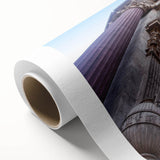 Art Deco style San Francisco skyline on rolled canvas, in muted blue and gray tones, ideal for nursery wall art.