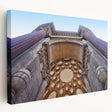San Francisco skyline on stretched canvas, featuring muted blue and gray tones, suitable for kitchen wall art.