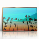 Mid-century modernist art of Santa Barbara scenery in gold frame, acrylic print, suited for modern art wall decor.