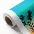Art Deco style poster of Santa Barbara scenery on rolled canvas, with pastel color palette, ideal for nursery wall art.